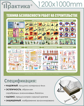 С31 Стенд техника безопасности при строительстве (1200х1000 мм, пластик ПВХ 3 мм, алюминиевый багет серебряного цвета) - Стенды - Тематические стенды - Магазин охраны труда Протекторшоп