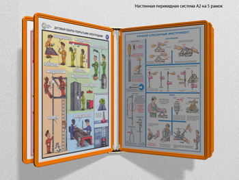 Настенная перекидная система а2 на 5 рамок (оранжевая) - Перекидные системы для плакатов, карманы и рамки - Настенные перекидные системы - Магазин охраны труда Протекторшоп